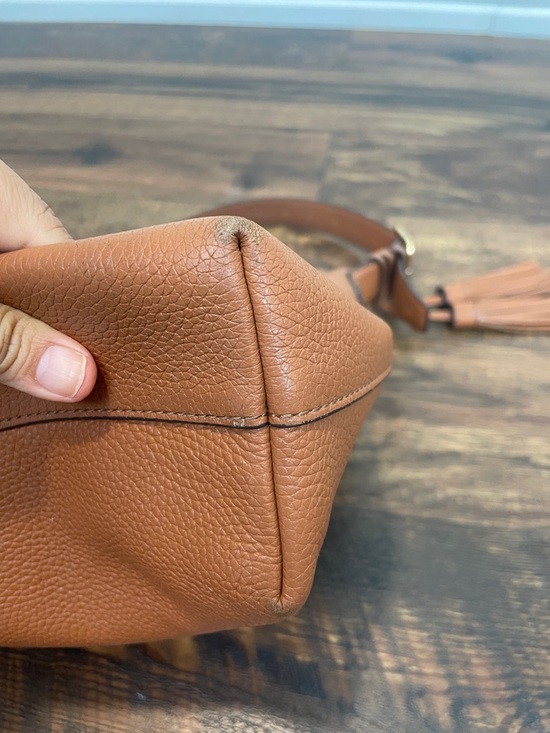 Tory Burch Thea Cognac Pebbled Leather Hobo Shoulder Bag with Tassel - Picture 9 of 10